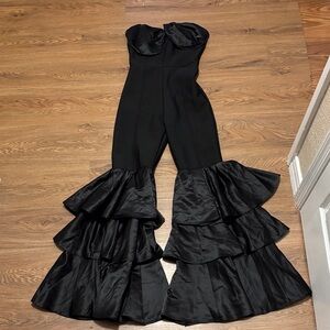 Lainey Wilson Inspired Elegant Black Ruffled Jumpsuit